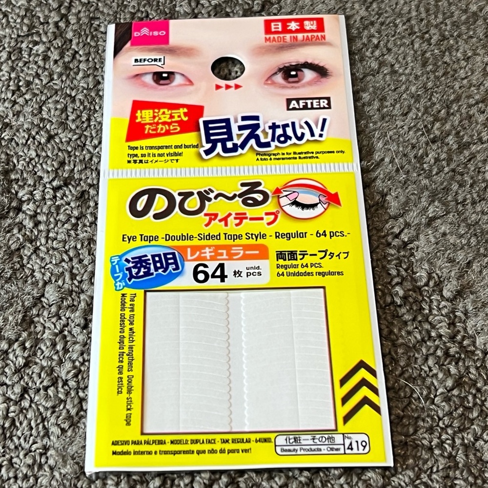 Daiso Japan Eye Eyelid Tape Sticker Double Sided Type Regular Clear 64 pcs Strip